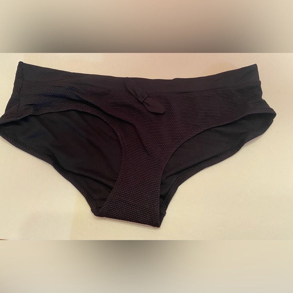 Mariemeili Black Textured Pique Bikini Bottoms Hipster Bow Detail MMS16S4035 L